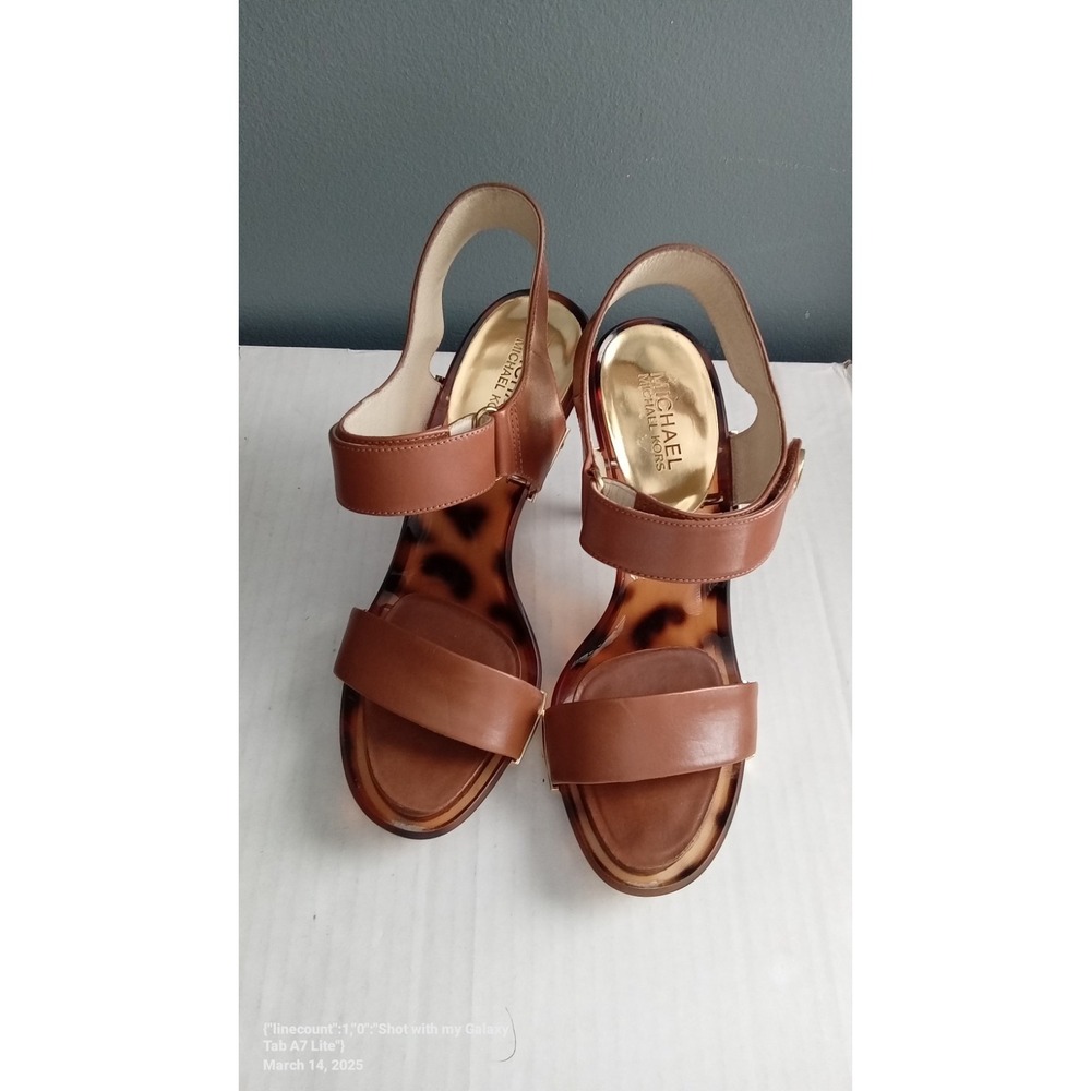 Michael Kors‎ Brown Leather Ankle Strap Leopard Heels Sandals - Picture 2 of 5